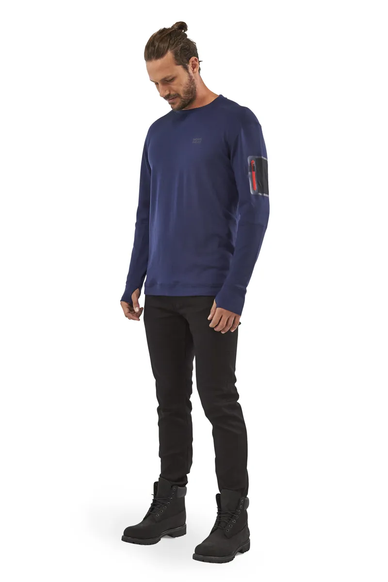 Mons Royale Harkin Jersey Crew Merino Midlayer in Navy Blue-3