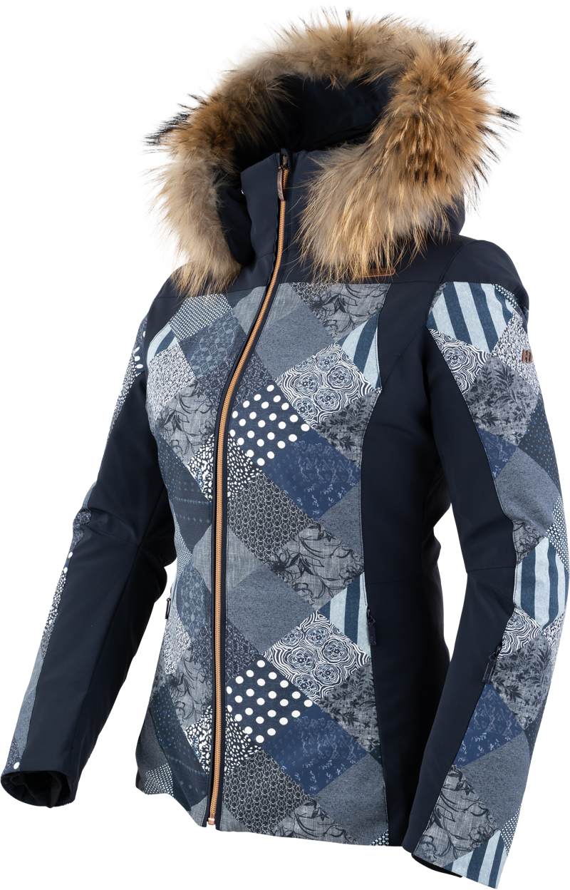 Henri Duvillard Womens Ecandies Fur Ski Jacket in Denim Blue-1