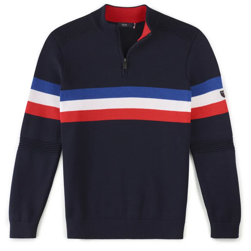 Henjl Sledge Mens Merino Wool Sweater in Navy Blue