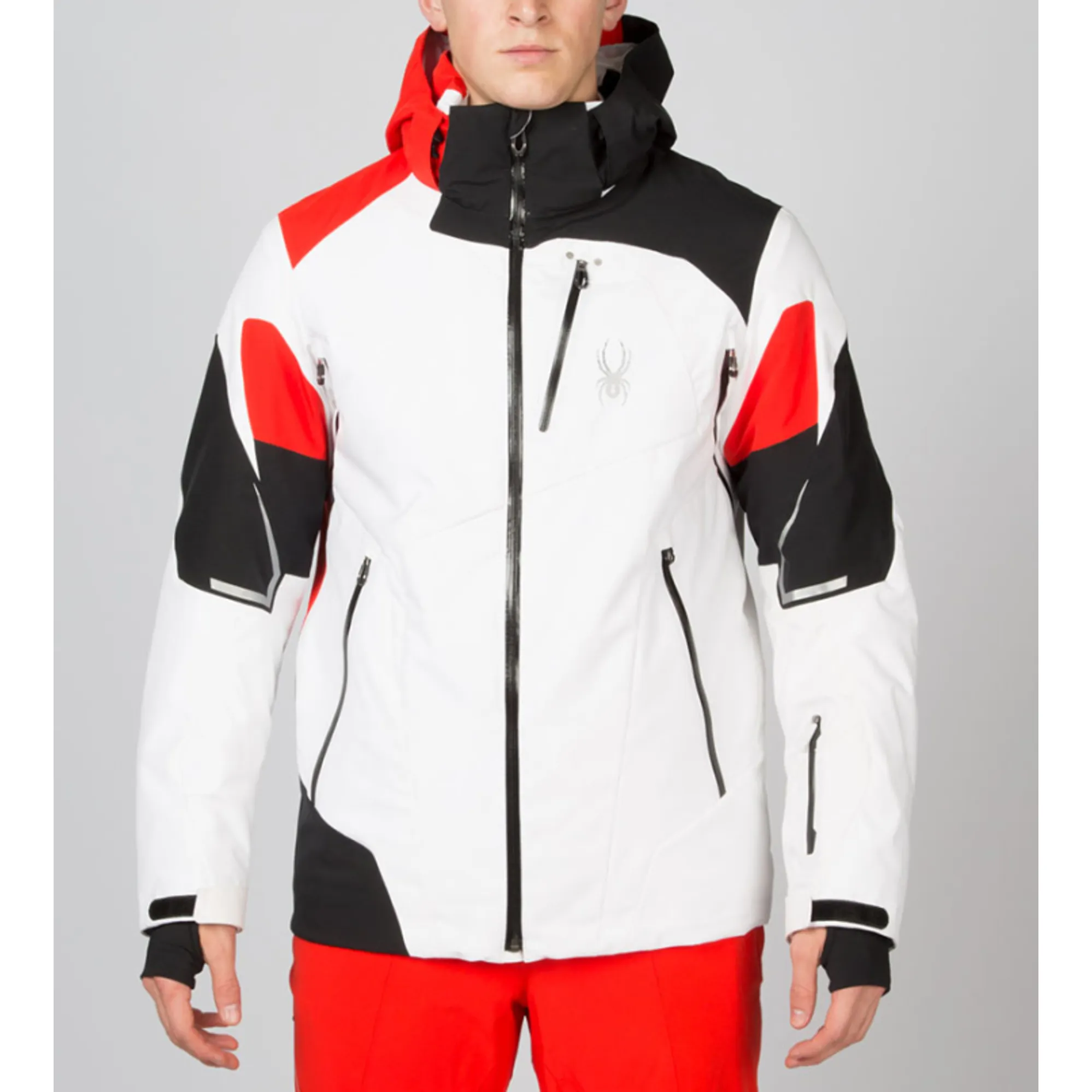 Spyder Leader Mens Ski Jacket in White Black Red The Ski Shop