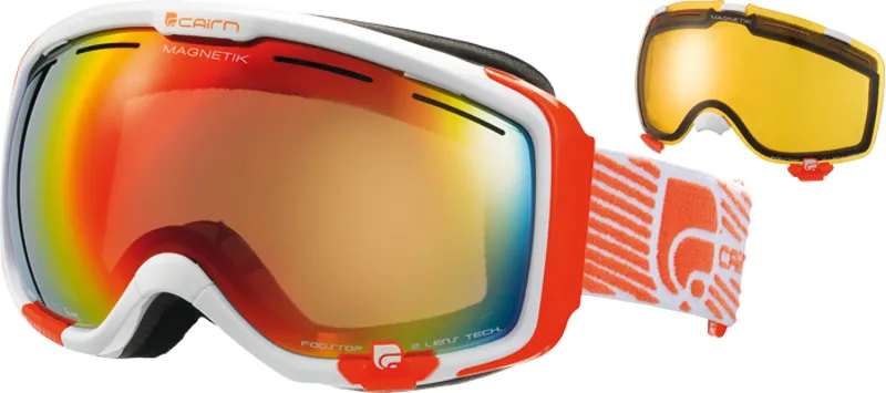 Cairn Magnetik Ski Goggles with Spare Lens in White/Orange