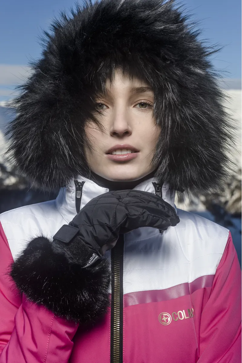 Colmar Aura Womens Fur Ski Jacket in Pink/White-3