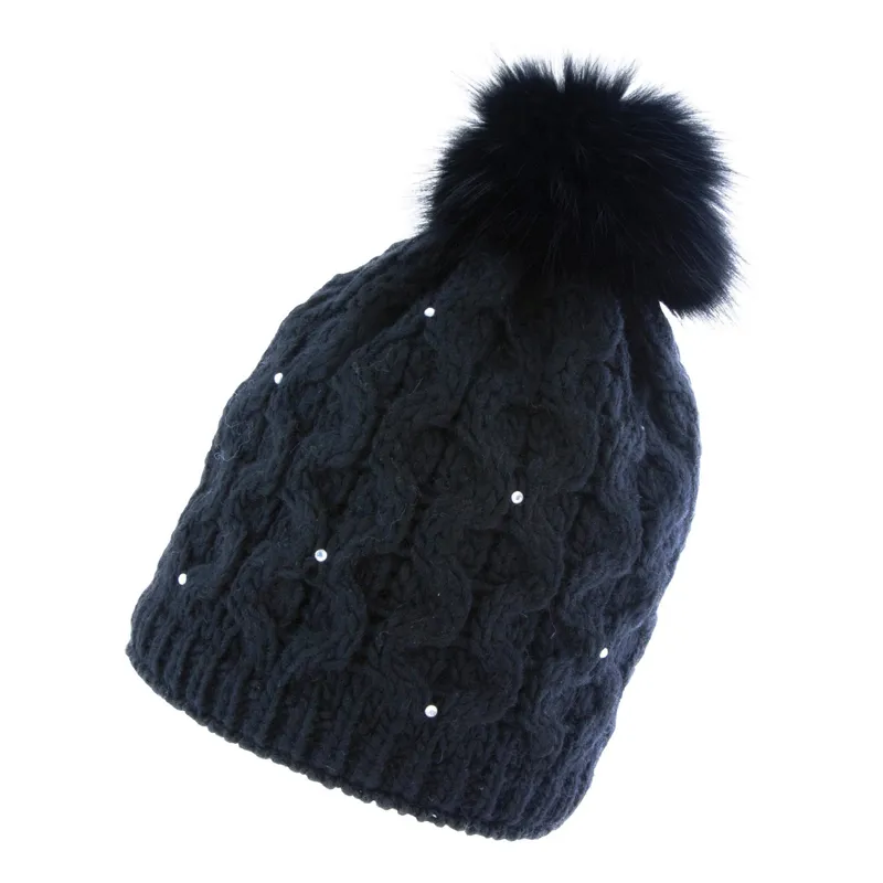 Manbi Crystal Bobble Hat In Black