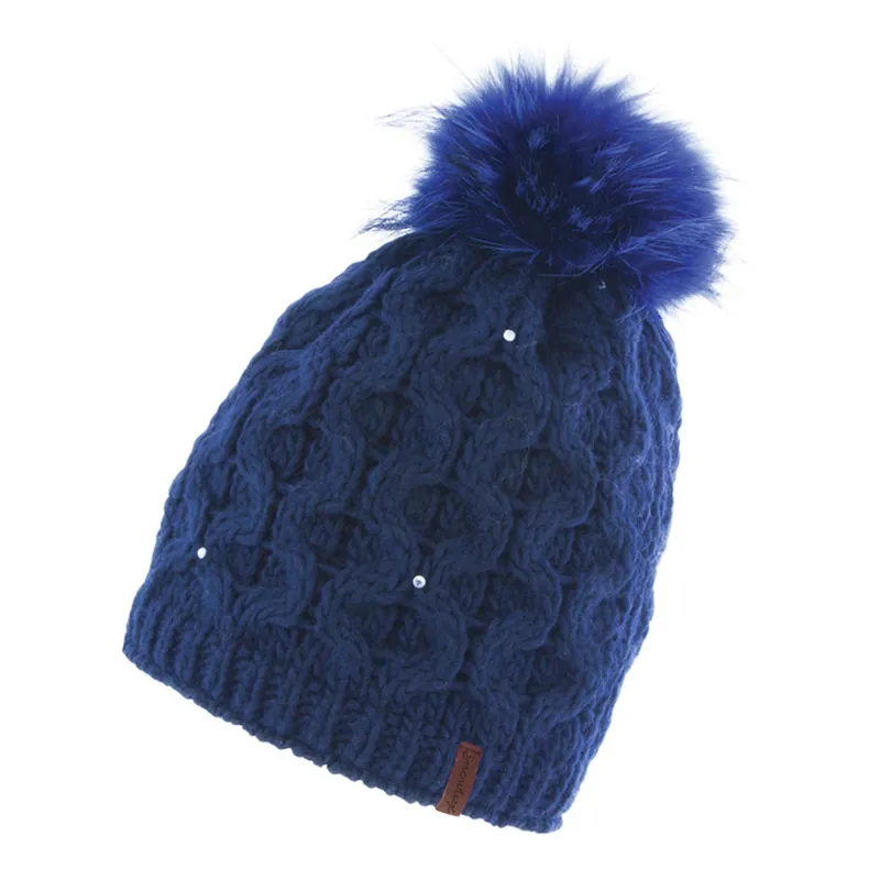 Manbi Crystal Bobble Hat In Navy