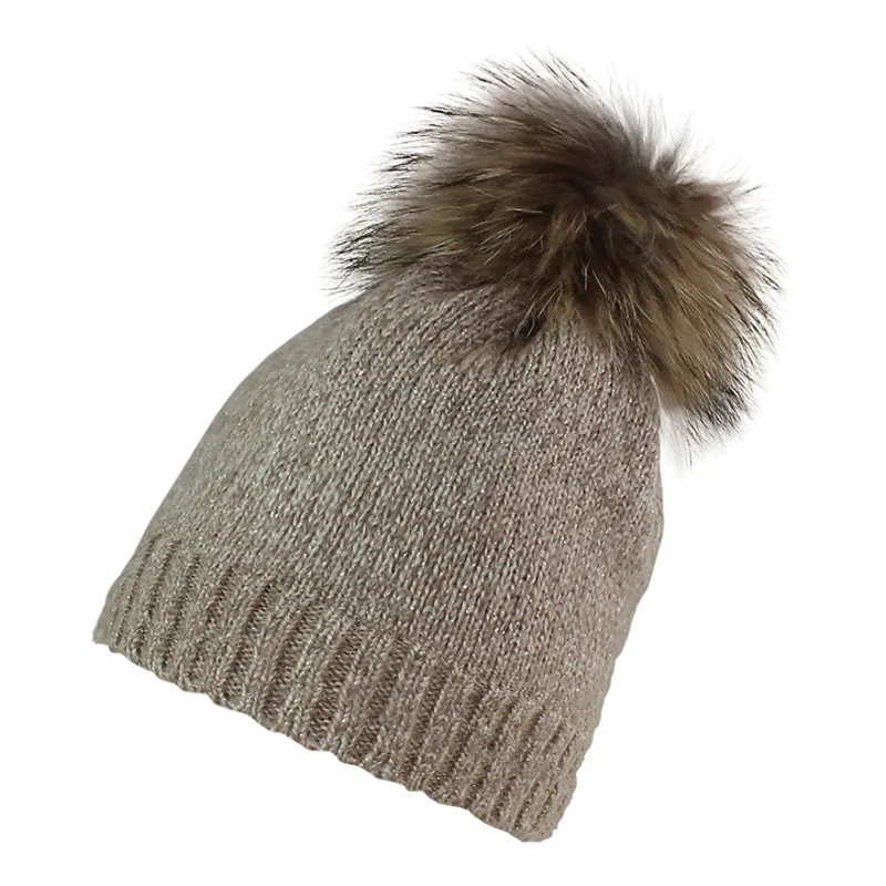 Manbi Ana Mohair and Fur Bobble Hat In Oatmeal