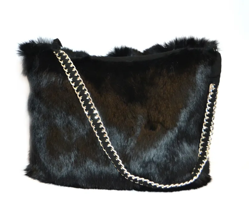 Oscar Alice Rabbit Fur Bag In Black