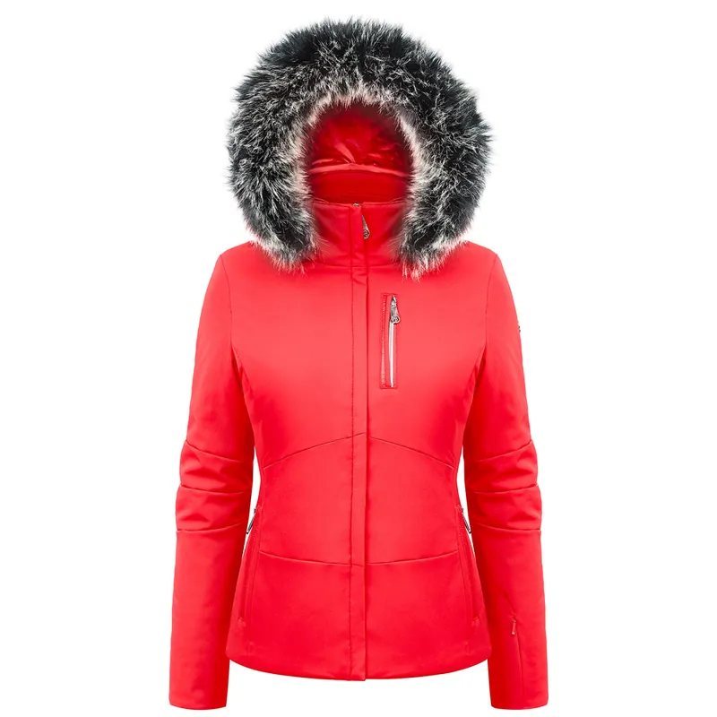 Poivre Blanc Megan Faux Fur Ski Jacket in Scarlet Red