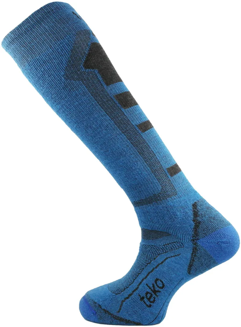 TEKO Organic Merino Mid-Weight Mens Ski Socks in Royal Blue/Black
