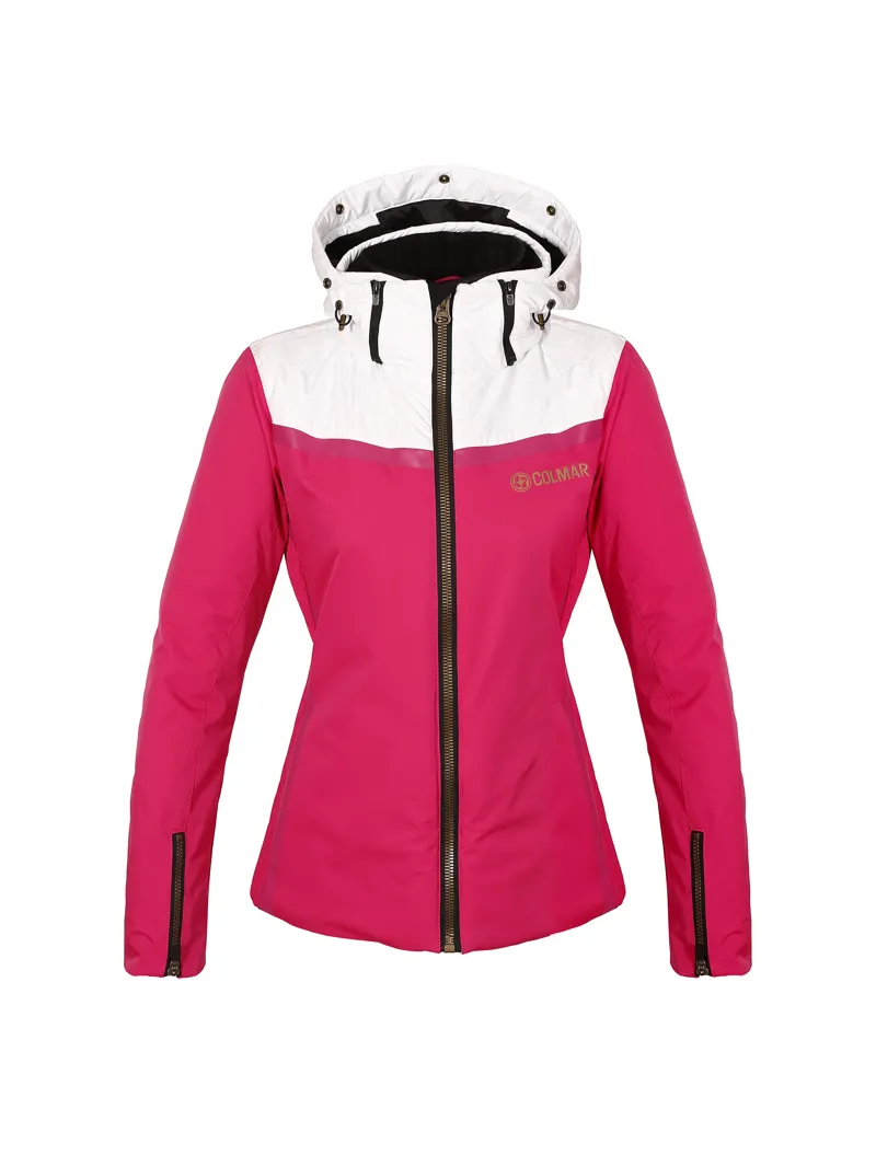 Colmar Aura Womens Fur Ski Jacket in Pink/White-2