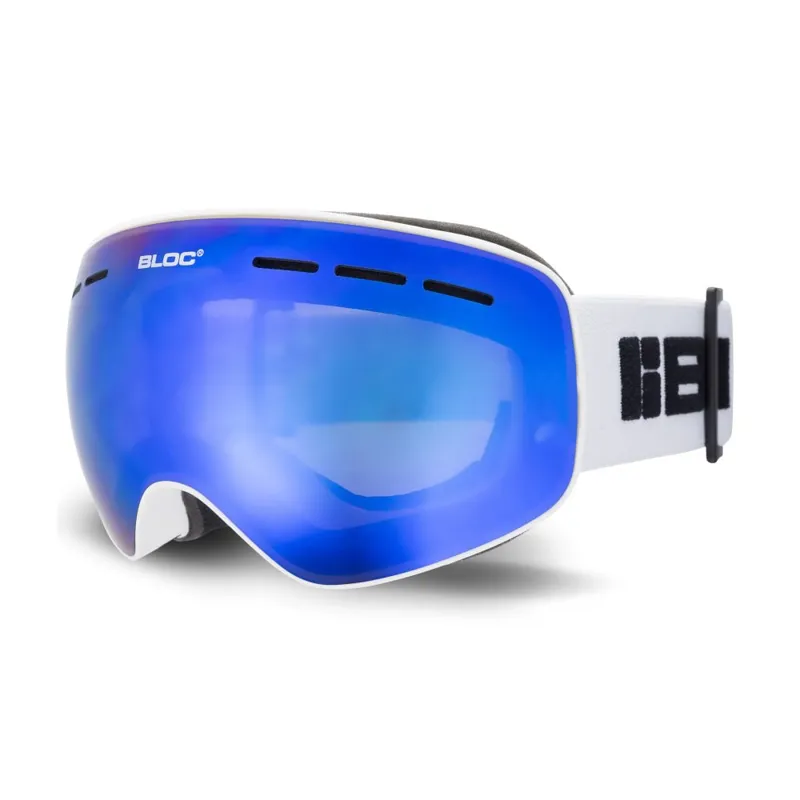 Bloc New Moon Ski Goggles - White with Blue Mirror Lens