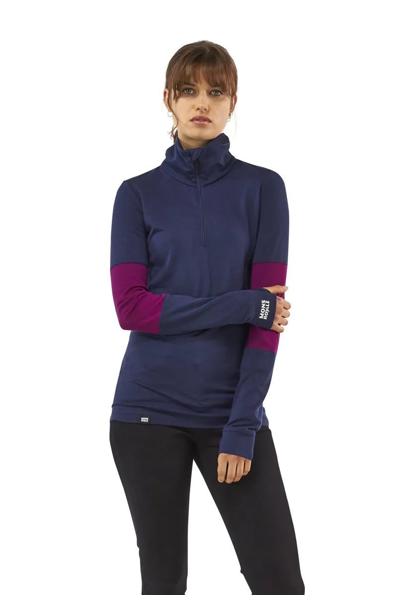 Mons Royale Cornice Half Zip Merino Womens Top in Navy/Pinot Purple-2