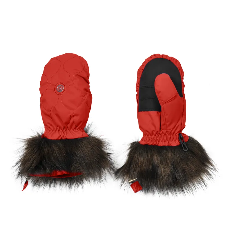 Poivre Blanc Evie Girls Faux Fur Mittens In Cherry Pie Red