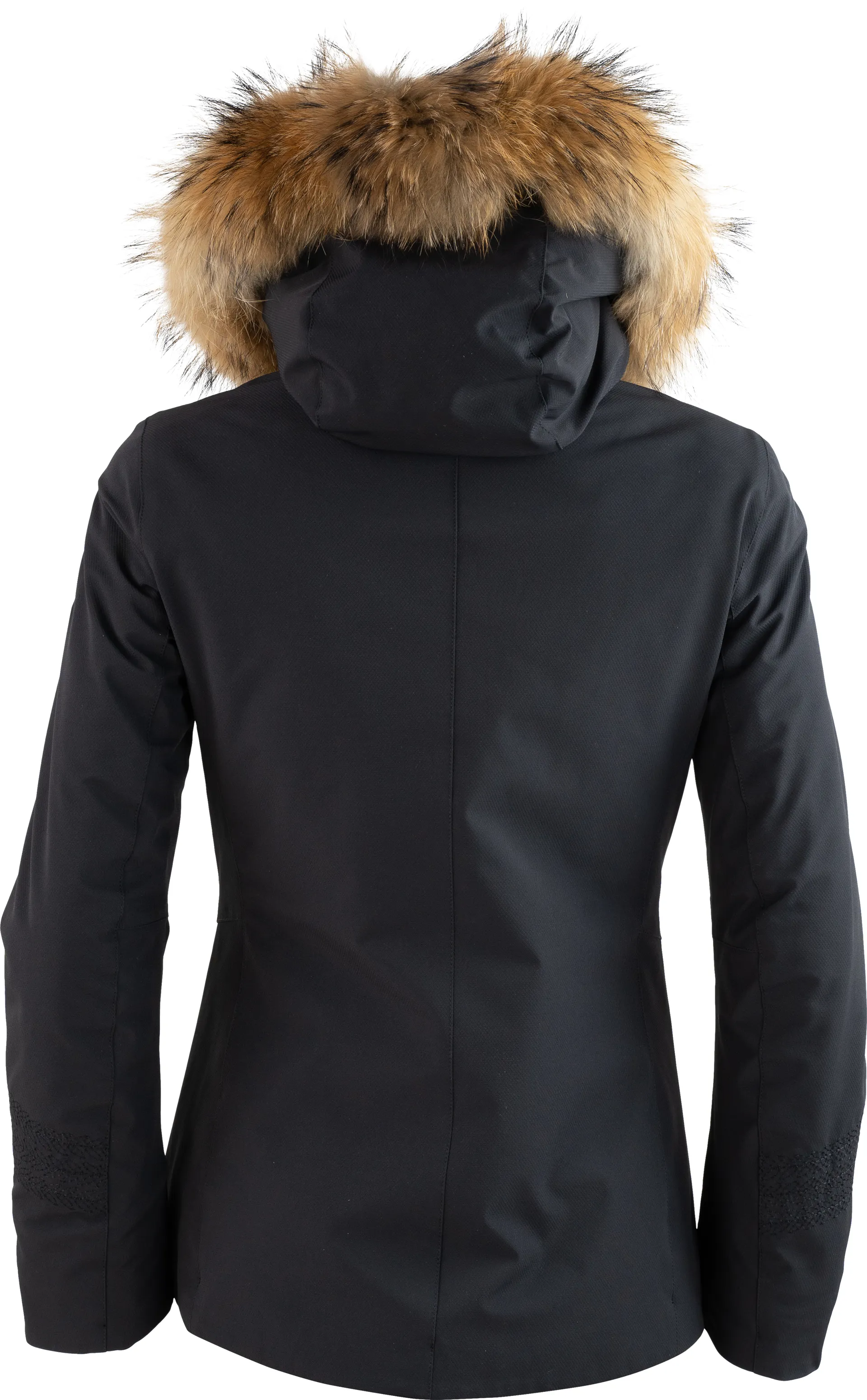 Womens black ski jacket with fur hood sale