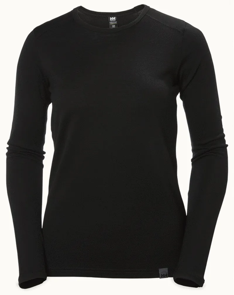 Helly Hansen Merino Mid LS Crew Womens Baselayer Top In Black
