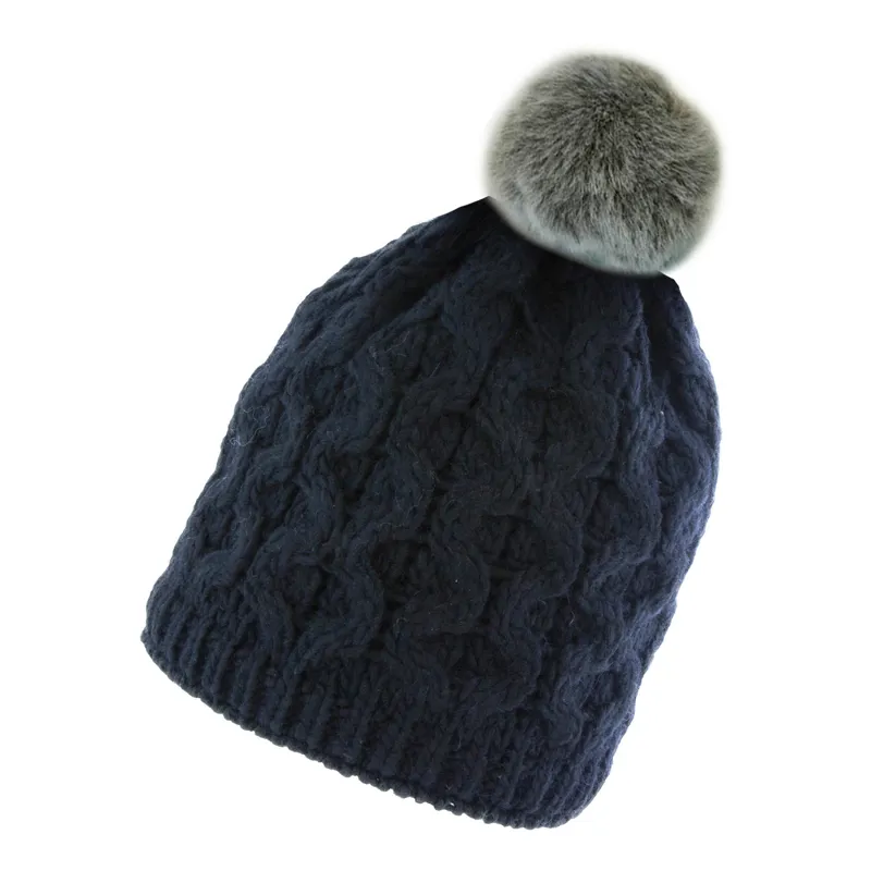 Manbi Bella Faux Fur Bobble Hat In Black