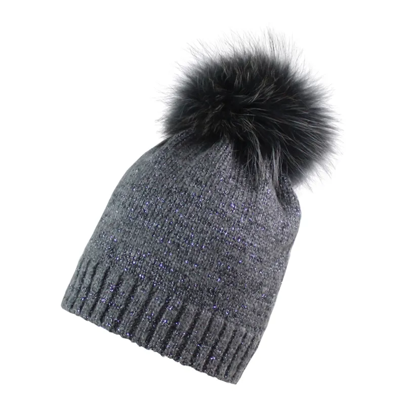 Manbi Ana Mohair and Fur Bobble Hat In Anthracite